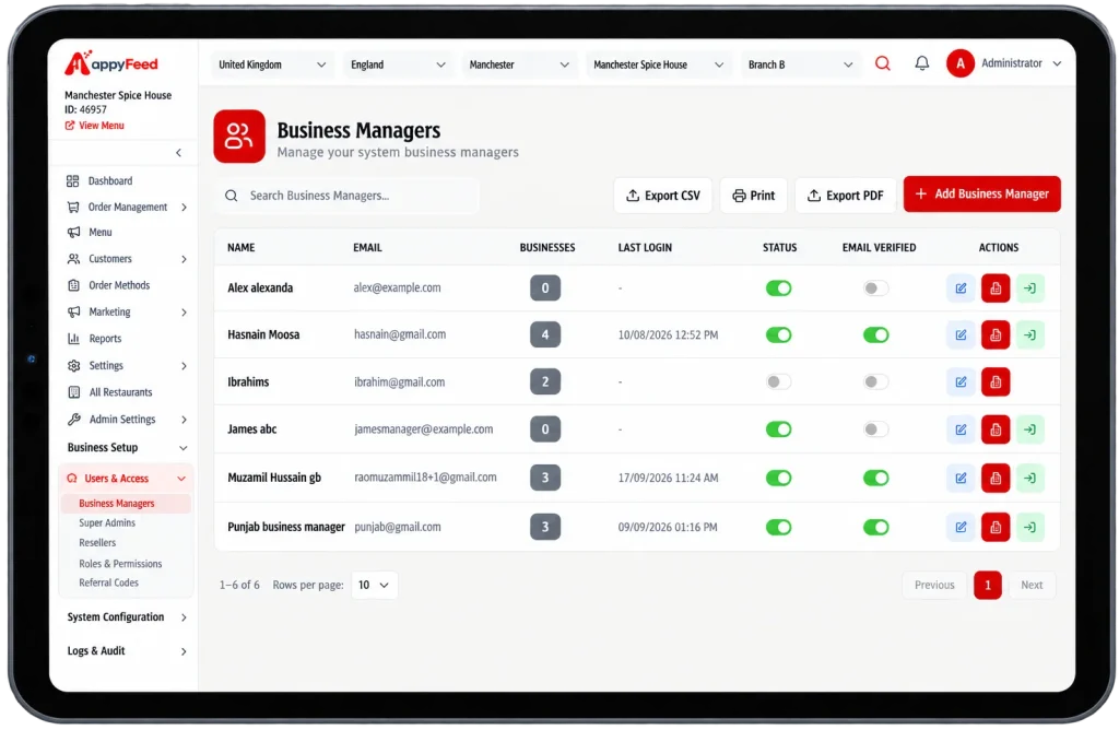 appyFeed business managers screen on a tablet