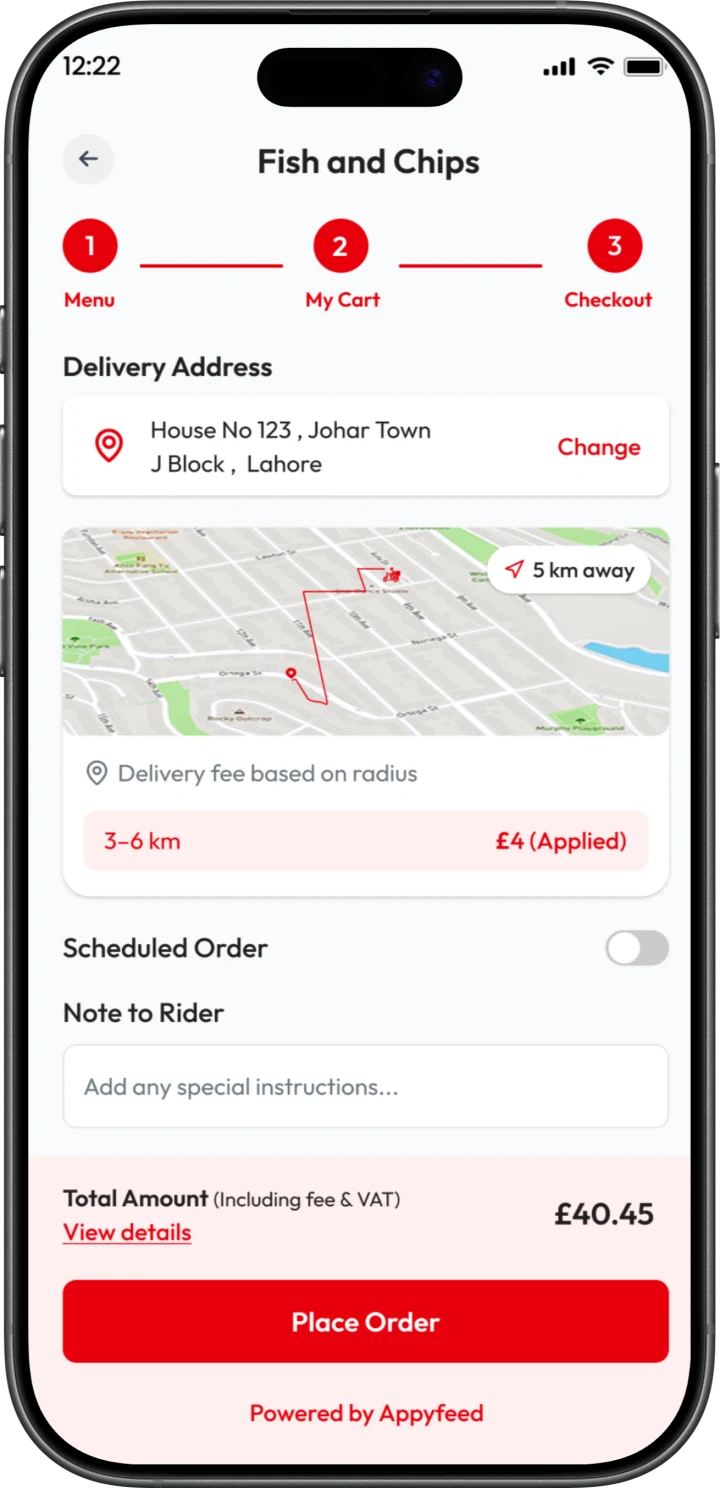 Ordering app: delivery checkout